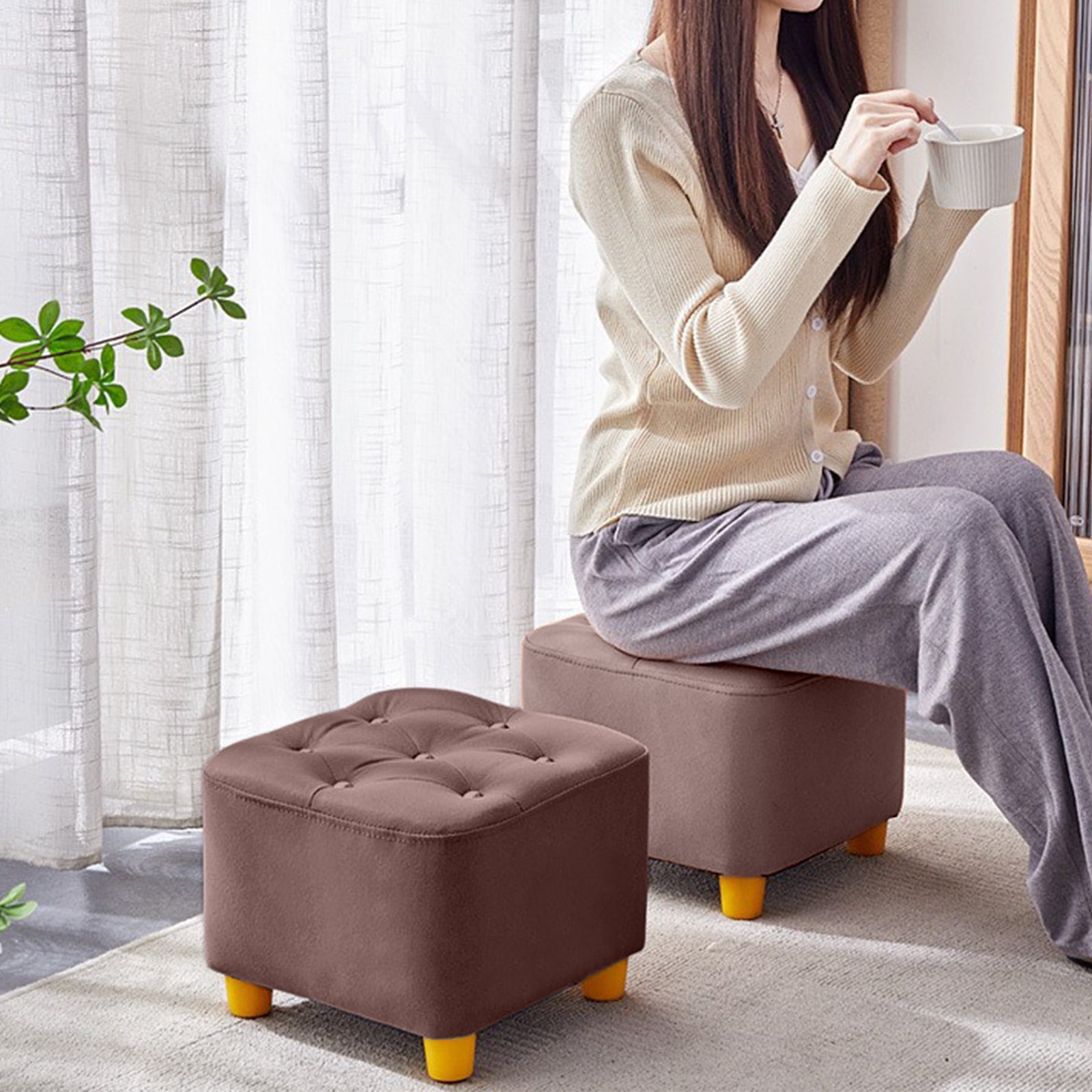 Ajauxi Modern Footrest with Soft Padded Seat,Small Fabric Square Upholstered Footstool with Wood Legs, Small Square Pouffor Living Room Bedroom